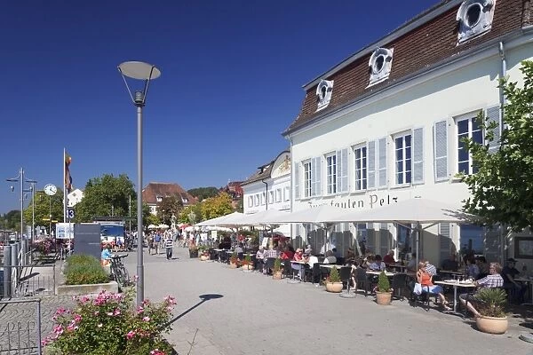 Promenade with restaurant and street cafe, Uberlingen, Lake Constance (Bodensee), Baden Wurttemberg, Germany, Europe