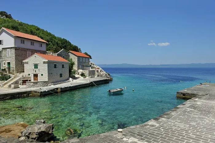 Framed Print : Protected historic site of Lucica, a former fishermen's settlement near Lastovo town, Lastovo island, Croatia, Southeast Europe