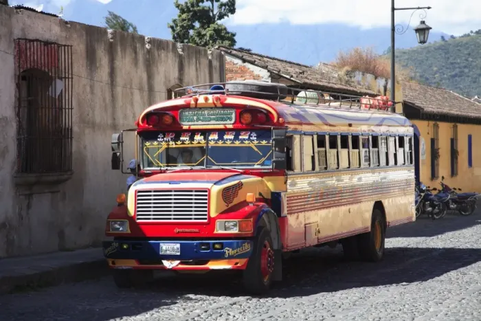 Framed Print : Public bus, Antigua, Guatemala, Central America Framed Print : Public bus, Antigua, Guatemala, Central America