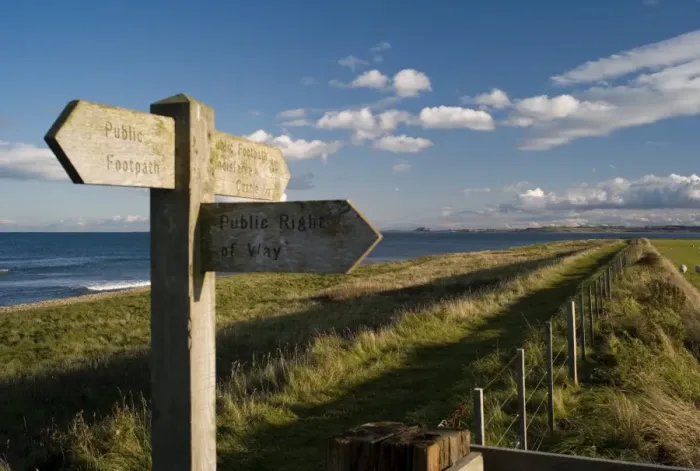Framed Print : Public footpath sign on Lindisfarne (Holy Island), Northumberland, England