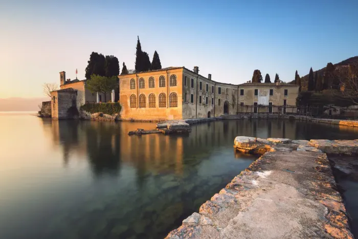 Framed Print : Punta San Vigilio at sunset, a beautiful resort on Lake Garda, Verona, Bardolino, Italy Framed Print : Punta San Vigilio at sunset, a beautiful resort on Lake Garda, Verona, Bardolino, Italy