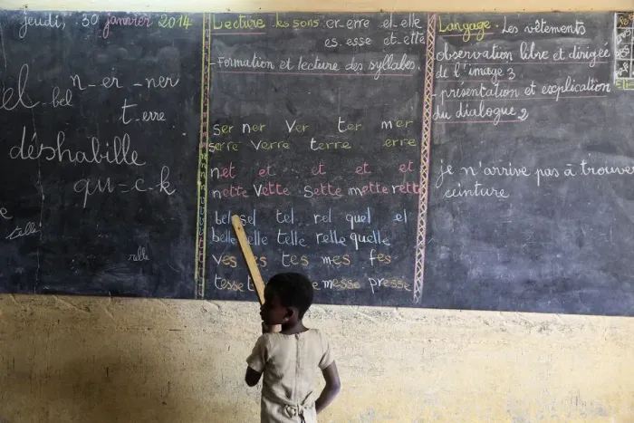 Framed Print : Pupil at the blackboard, primary school, Lome, Togo, West Africa, Africa Framed Print : Pupil at the blackboard, primary school, Lome, Togo, West Africa, Africa