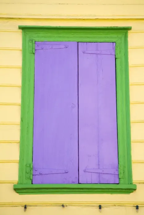 Framed Print : Purple window shutters, St Framed Print : Purple window shutters, St