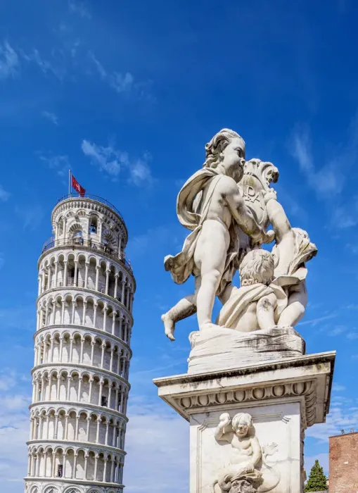 Framed Print : Putti Fountain and Leaning Tower, Piazza dei Miracoli, UNESCO World Heritage Site Framed Print : Putti Fountain and Leaning Tower, Piazza dei Miracoli, UNESCO World Heritage Site