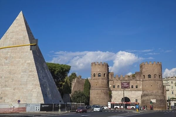 The Pyramid of Cestius and St. Pauls Gate, Rome, Lazio, Italy, Europe