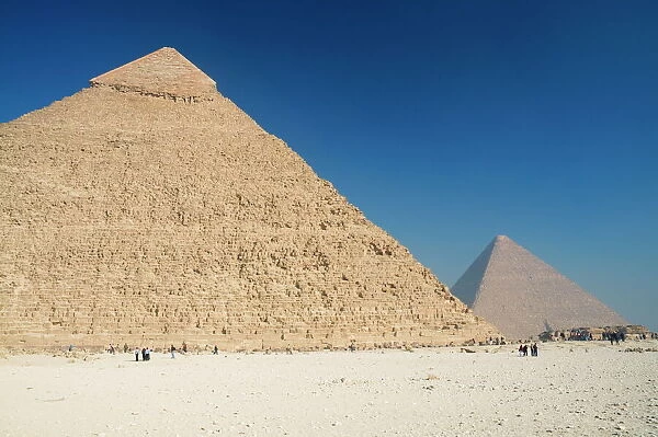 The Pyramid of Khafre (Chephren) and the Great Pyramid of Khufu (Cheops) in the background