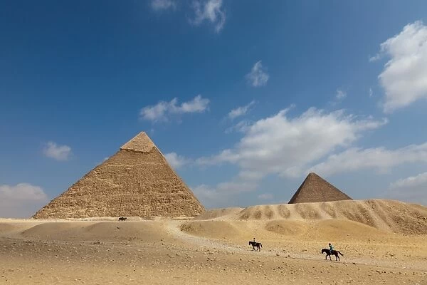 The Pyramid of Khafre and the Great Pyramid in Giza, UNESCO World Heritage Site, near Cairo, Egypt, North Africa, Africa