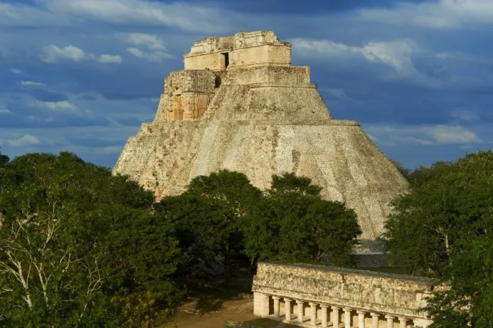 Framed Print : Pyramid of the Magician and The Ball Game Field, Mayan archaeological site Framed Print : Pyramid of the Magician and The Ball Game Field, Mayan archaeological site