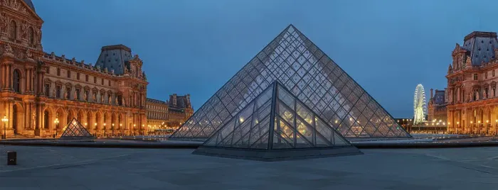 Framed Print : Pyramide at Louvre Museum at dusk, Paris, Ile de France, France, Europe