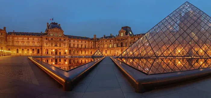 Framed Print : Pyramide at Louvre Museum at dusk, Paris, Ile de France, France, Europe Framed Print : Pyramide at Louvre Museum at dusk, Paris, Ile de France, France, Europe