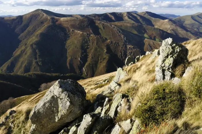 Framed Print : Pyreneean mountain ridges near Roncesvalles in late autumn, on the border of France and Spain, Europe Framed Print : Pyreneean mountain ridges near Roncesvalles in late autumn, on the border of France and Spain, Europe
