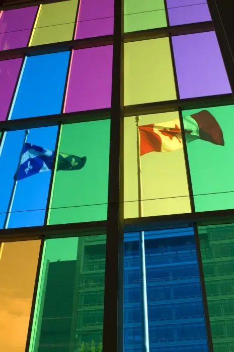 Framed Print : Quebec provincial flag and Canadas national flag, Montreal, Quebec