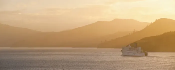 Framed Print : Queen Charlotte Sound at sunset, the Interislander ferry between Picton, South Island and Wellington, North Island, New Zealand, Pacific Framed Print : Queen Charlotte Sound at sunset, the Interislander ferry between Picton, South Island and Wellington, North Island, New Zealand, Pacific