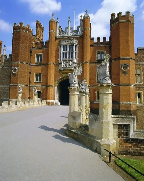 The Queens Beasts on the bridge leading to Hampton Court Palace, Hampton Court