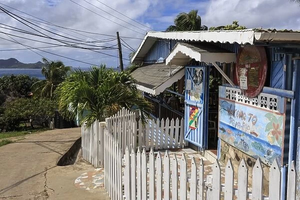 Quiet Caribbean, bar with picket fence, unnamed village, Mayreau, Grenadines of St. Vincent, Windward Islands, West Indies, Caribbean, Central America