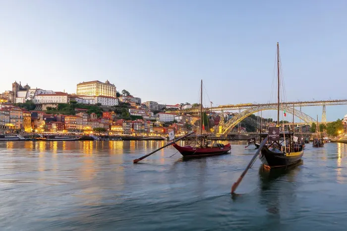 Framed Print : Rabelo Boats on the River Douro with the Dom Luis l Bridge at dusk, UNESCO World Heritage Site, Porto, Norte, Portugal, Europe Framed Print : Rabelo Boats on the River Douro with the Dom Luis l Bridge at dusk, UNESCO World Heritage Site, Porto, Norte, Portugal, Europe