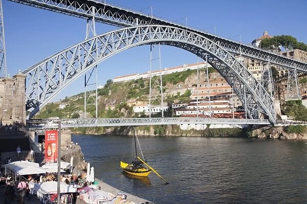 Rabelos boat on Douro River, Serra do Pilar Monastery, Ponte Dom Luis I Bridge, UNESCO