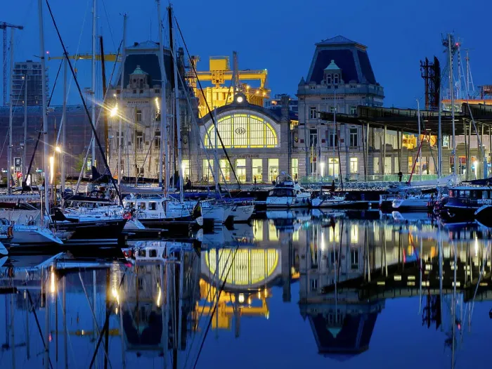 Framed Print : Railway station dusk, Ostend, Belgium, Europe Framed Print : Railway station dusk, Ostend, Belgium, Europe
