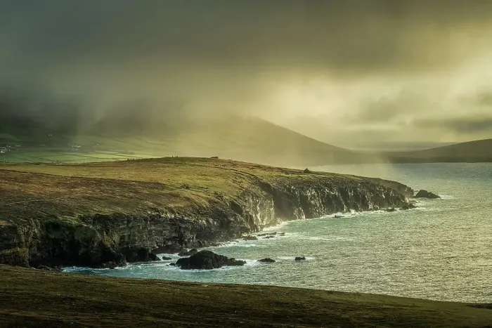 Framed Print : Rain sweeping across cliff tops, Dingle Peninsula, County Kerry, Munster, Republic of Ireland (Eire), Europe Framed Print : Rain sweeping across cliff tops, Dingle Peninsula, County Kerry, Munster, Republic of Ireland (Eire), Europe