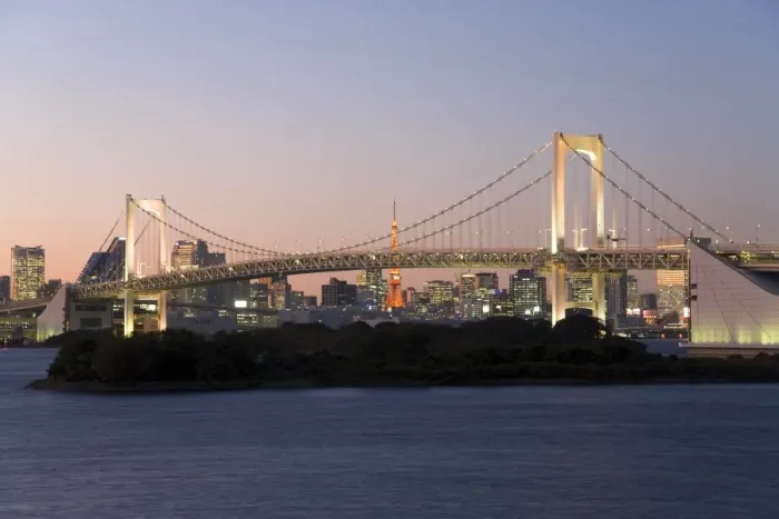 Framed Print : Rainbow Bridge and Tokyo Tower illuminated at dusk Framed Print : Rainbow Bridge and Tokyo Tower illuminated at dusk