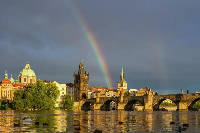 Framed Print : Rainbow above Charles Bridge at sunset, UNESCO World Heritage Site, Old Town, Prague, Czech Republic (Czechia), Europe Framed Print : Rainbow above Charles Bridge at sunset, UNESCO World Heritage Site, Old Town, Prague, Czech Republic (Czechia), Europe