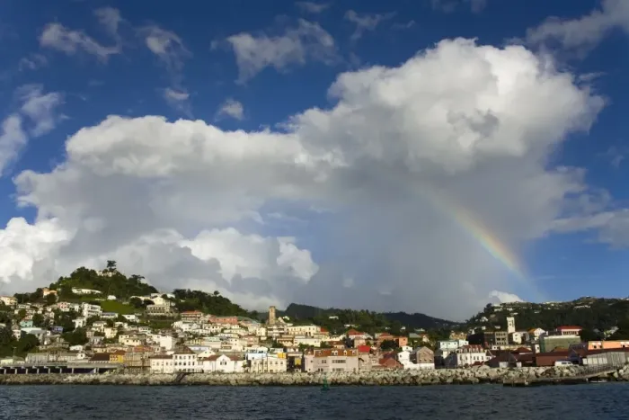 Framed Print : Rainbow over the Esplanade area, St Framed Print : Rainbow over the Esplanade area, St