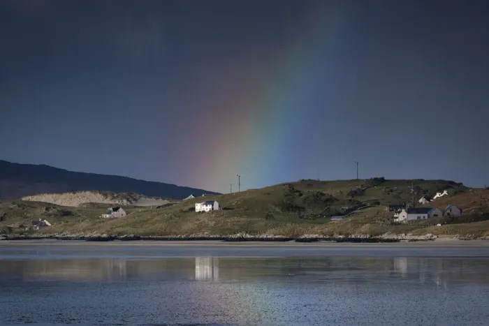 Framed Print : Rainbow over the Hamlet of Luskentyre across Luskentyre Sands, Isle of Harris Framed Print : Rainbow over the Hamlet of Luskentyre across Luskentyre Sands, Isle of Harris