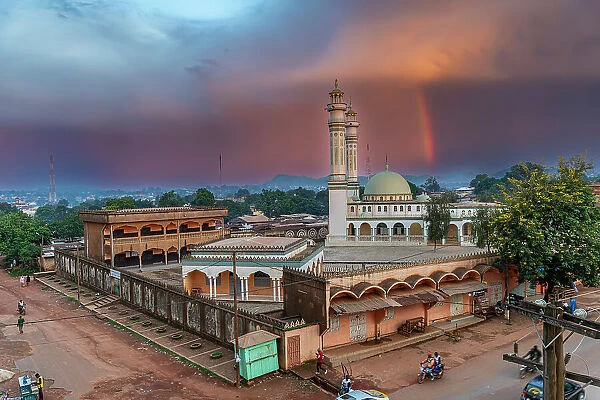 Rainbow over Lamido Grand Mosque, Ngaoundere, Adamawa region, Northern Cameroon, Africa