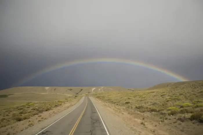 Framed Print : Rainbow above the Pampas and highway, Argentina, South America Framed Print : Rainbow above the Pampas and highway, Argentina, South America