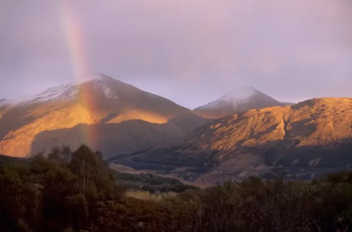 Framed Print : Rainbow over snowy mountains Framed Print : Rainbow over snowy mountains
