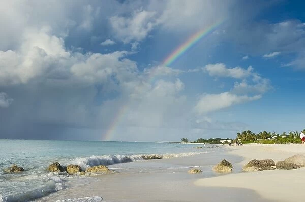Rainbow over world famous Grace Bay beach, Providenciales, Turks and Caicos, Caribbean