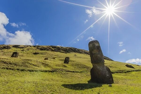 Rano Raraku, the quarry site for all moai statues on Easter Island (Isla de Pascua) (Rapa Nui), UNESCO World Heritage Site, Chile, South America