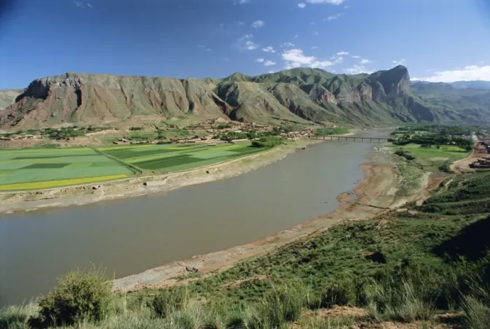 Framed Print : Rape and barley fields by the Hwang Ho, Yellow River, at Lajia, Qinghai Province, China Framed Print : Rape and barley fields by the Hwang Ho, Yellow River, at Lajia, Qinghai Province, China