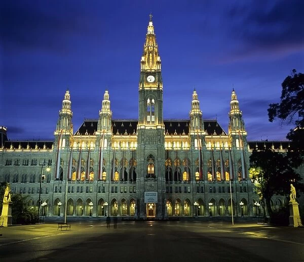 Rathaus (Town Hall) Gothic building at night, UNESCO World Heritage Site, Vienna, Austria, Europe