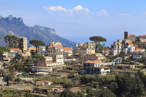Ravello, backed by mountains and sea, elevated view from Scala, Amalfi Coast, UNESCO