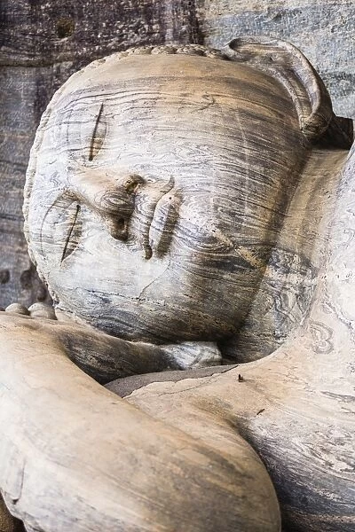 Reclining Buddha in Nirvana at Gal Vihara Rock Temple, Polonnaruwa, UNESCO World Heritage Site, Sri Lanka, Asia