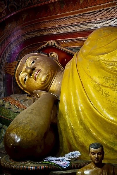 Reclining Buddha statue inside Wewurukannala Vihara Temple, Dikwella, Sri Lanka, Asia