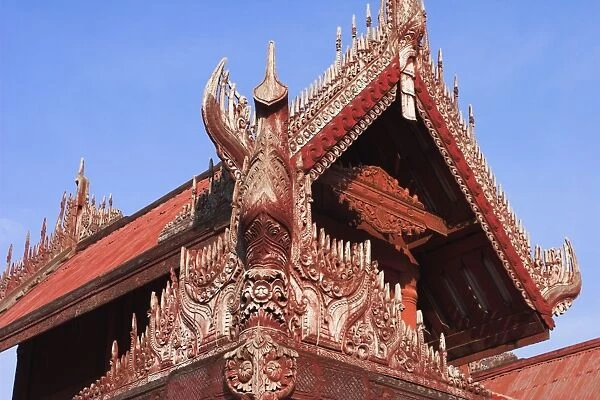 Reconstructed buildings at Mandalay Royal Palace, Mandalay, Myanmar (Burma), Asia
