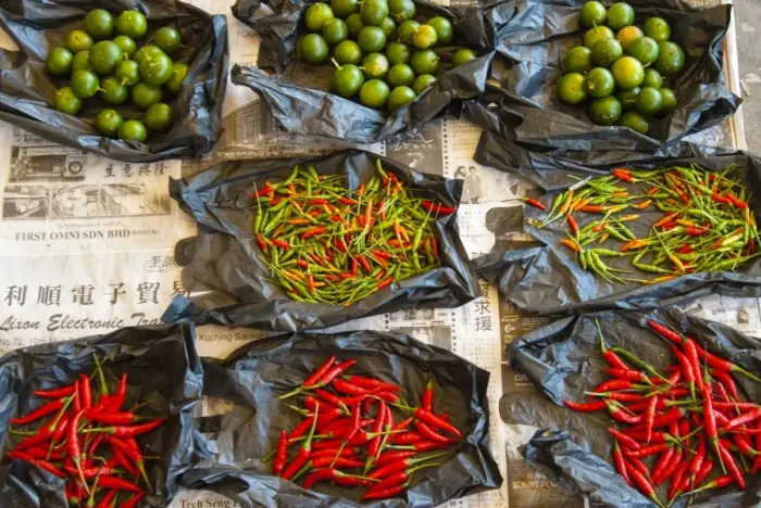 Framed Print : Red chilli peppers and limes, food market, Kuching, Sarawak, Malaysian Borneo, Malaysia, Southeast Asia, Asia Framed Print : Red chilli peppers and limes, food market, Kuching, Sarawak, Malaysian Borneo, Malaysia, Southeast Asia, Asia