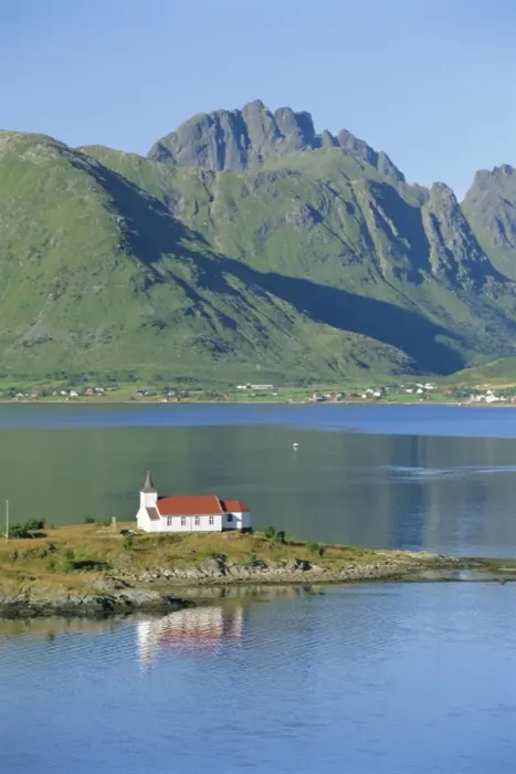 Framed Print : Red church on Austnesfjord Framed Print : Red church on Austnesfjord