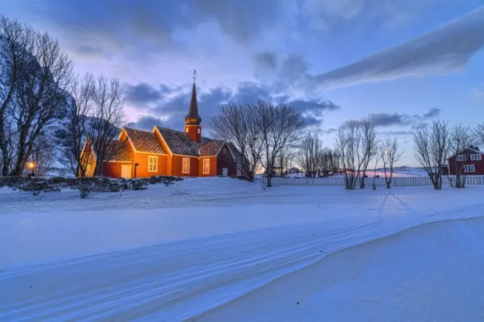 Framed Print : The red church of Flakstad surrounded by snow at dusk, Lofoten Islands, Arctic, Norway Framed Print : The red church of Flakstad surrounded by snow at dusk, Lofoten Islands, Arctic, Norway