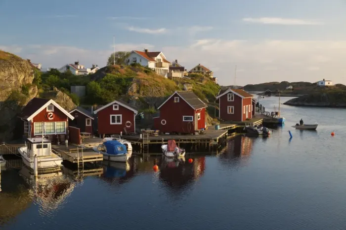 Framed Print : Red fishermens huts by harbour and archipelago, Stocken, Orust, Bohuslan Coast, Southwest Sweden Framed Print : Red fishermens huts by harbour and archipelago, Stocken, Orust, Bohuslan Coast, Southwest Sweden