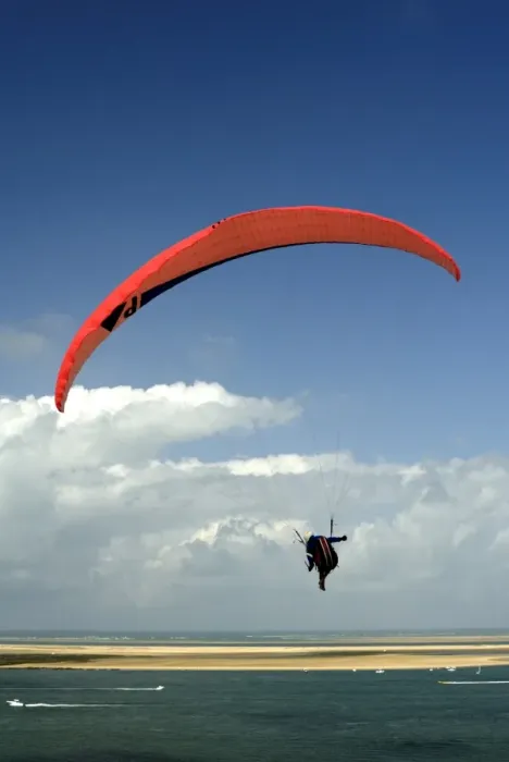 Framed Print : Red hang glider over Bay of Arcachon, Gironde, Aquitaine, France, Europe Framed Print : Red hang glider over Bay of Arcachon, Gironde, Aquitaine, France, Europe