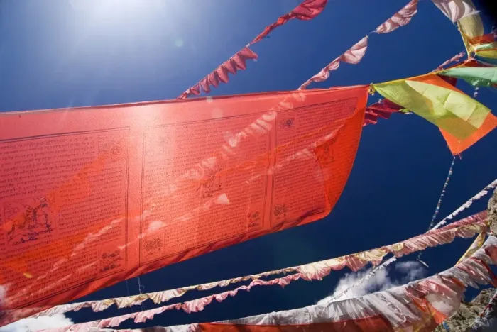 Framed Print : Red prayer flags against blue sky, Yushu, Qinghai, China, Asia Framed Print : Red prayer flags against blue sky, Yushu, Qinghai, China, Asia