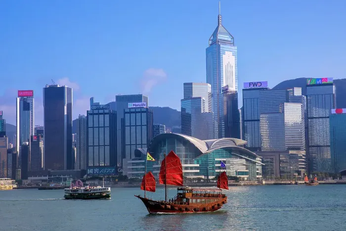 Framed Print : A Red Sail Junk in Hong Kong Harbour, Hong Kong, Special Administrative Region of the People's Republic of China, China, Asia Framed Print : A Red Sail Junk in Hong Kong Harbour, Hong Kong, Special Administrative Region of the People's Republic of China, China, Asia