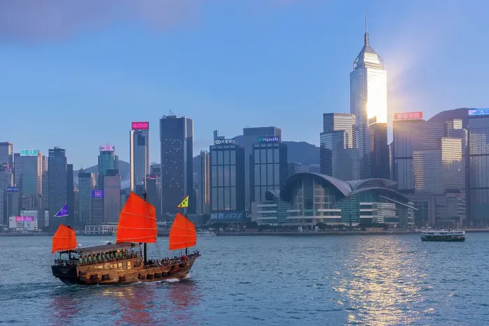 Framed Print : A Red Sail Junk in Hong Kong Harbour, Hong Kong, Special Administrative Region of the People's Republic of China, China, Asia Framed Print : A Red Sail Junk in Hong Kong Harbour, Hong Kong, Special Administrative Region of the People's Republic of China, China, Asia