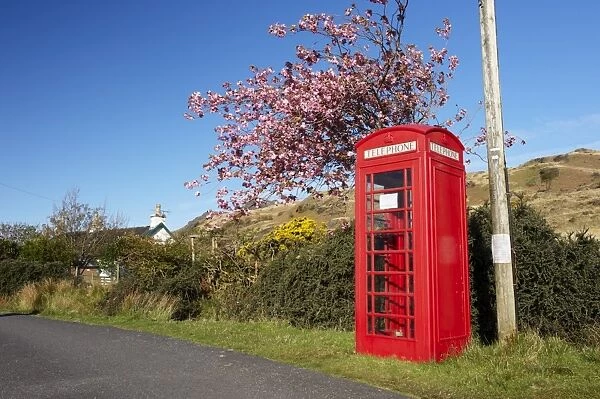 Red telephone box, Isle of Mull, Inner Hebrides, Scotland, United Kingdom, Europe