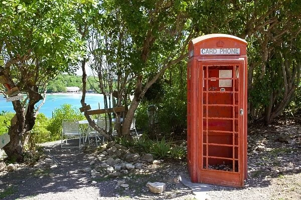 Red Telephone Box at Mama Pastas, Long Bay, Antigua, Leeward Islands, West Indies, Caribbean, Central America