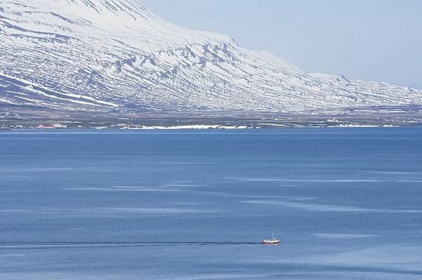 Red trawler in Eyjafjordur near Akureyri