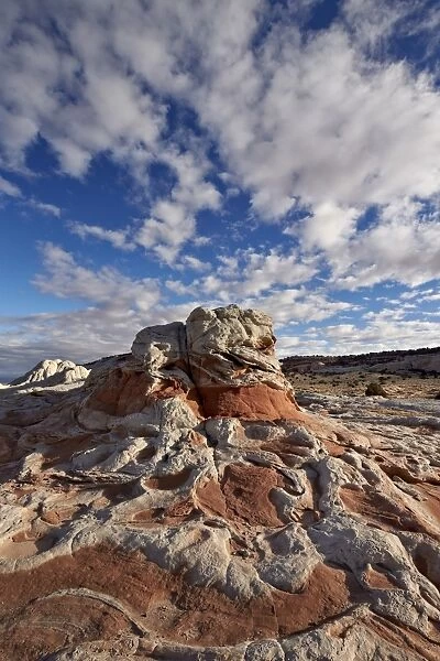 Red and white sandstone formations under clouds, White Pocket, Vermillion Cliffs National Monument, Arizona, United States of America, North America